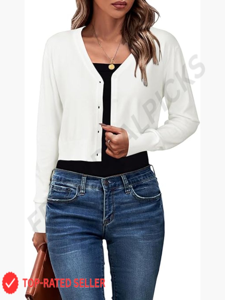 Cropped Cardigan Knit Bolero Shrug Long Sleeve V Neck Business Casual Sweater